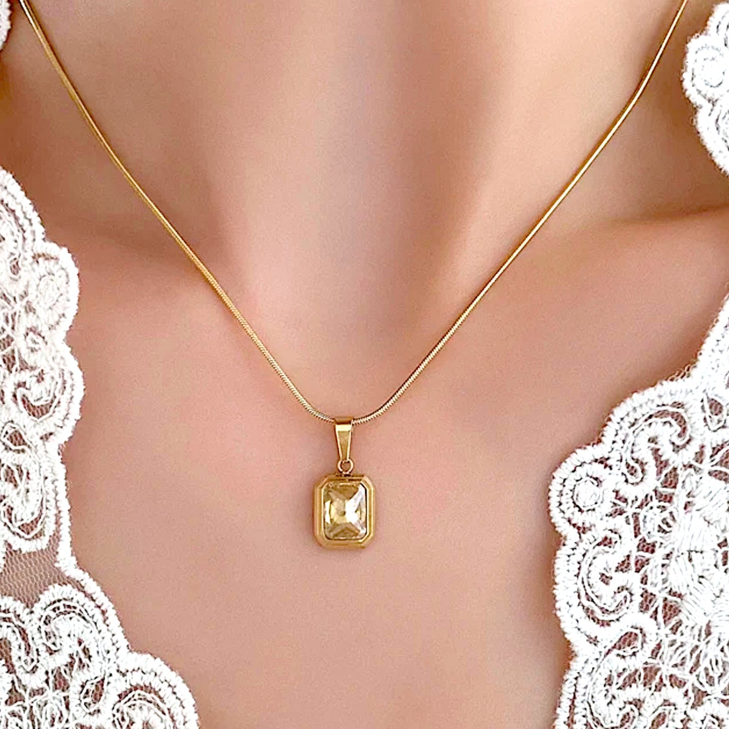 Minimalist White Quartz Charm Necklace