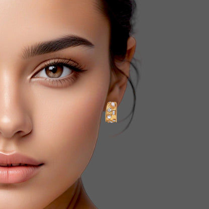 18K Half Hoop Pearl Topaz Earrings