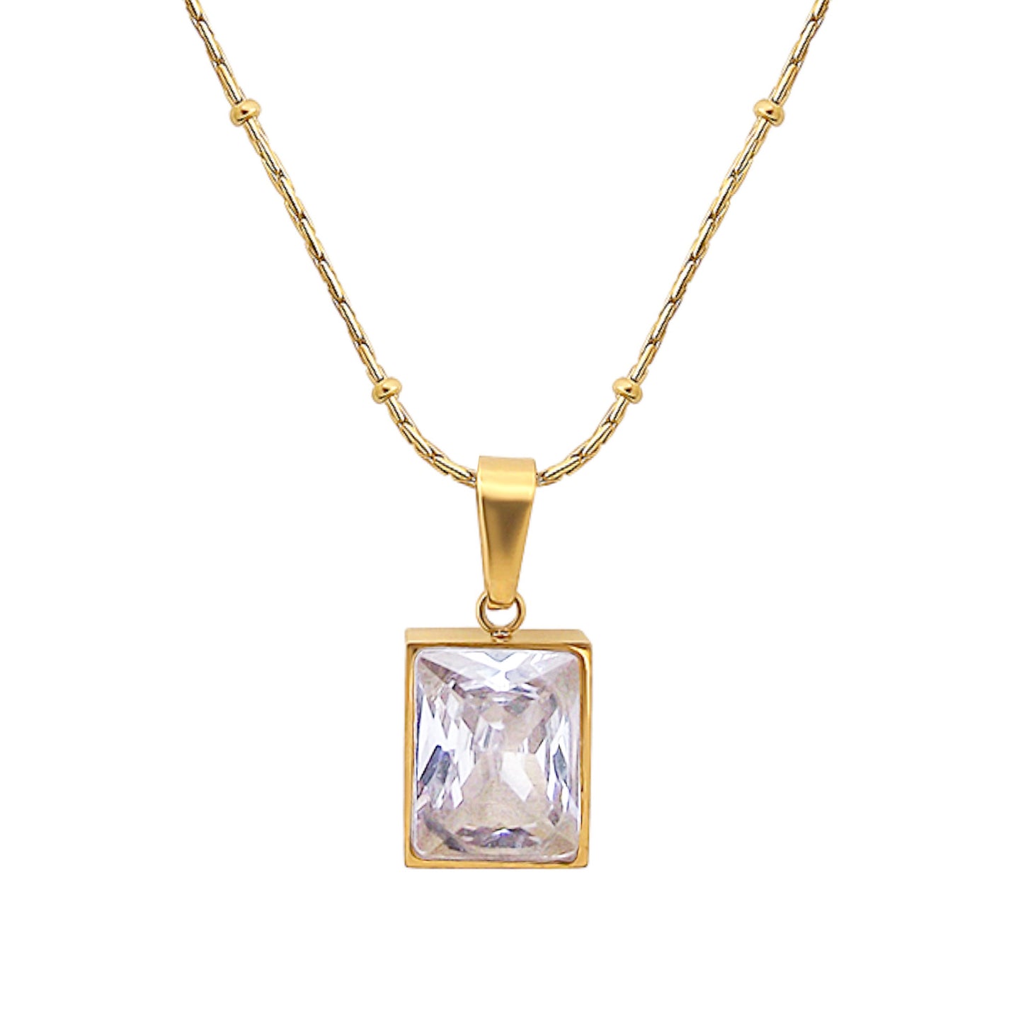 White Quartz Zirconia Stone Necklace