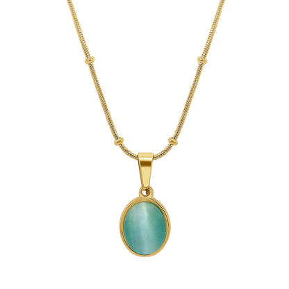 Blue Cat Eye Gold Necklace