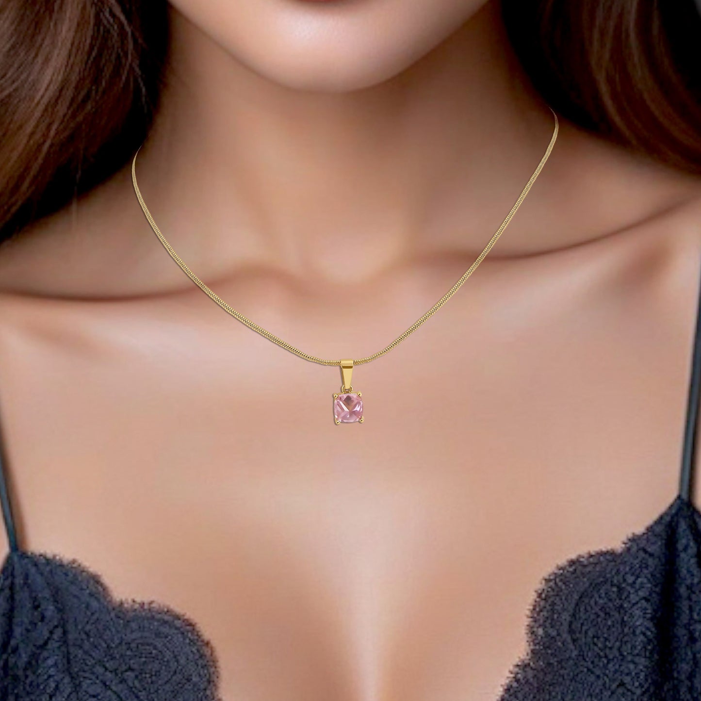 18K Rose Quartz Birthstone Necklace