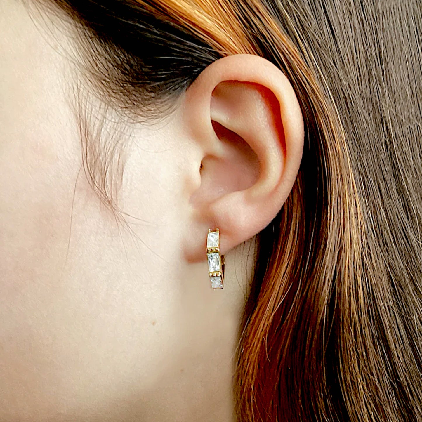 White Quartz Gold Huggies