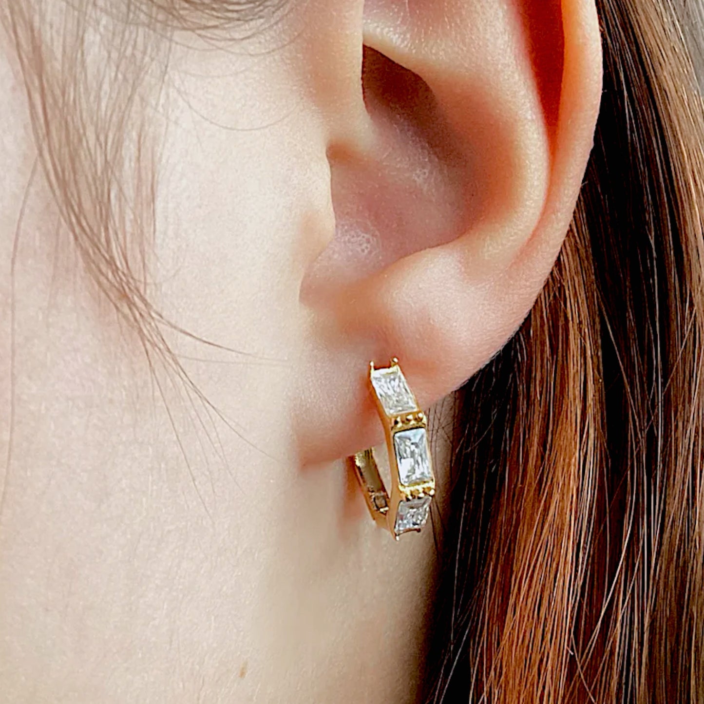 White Quartz Gold Huggies