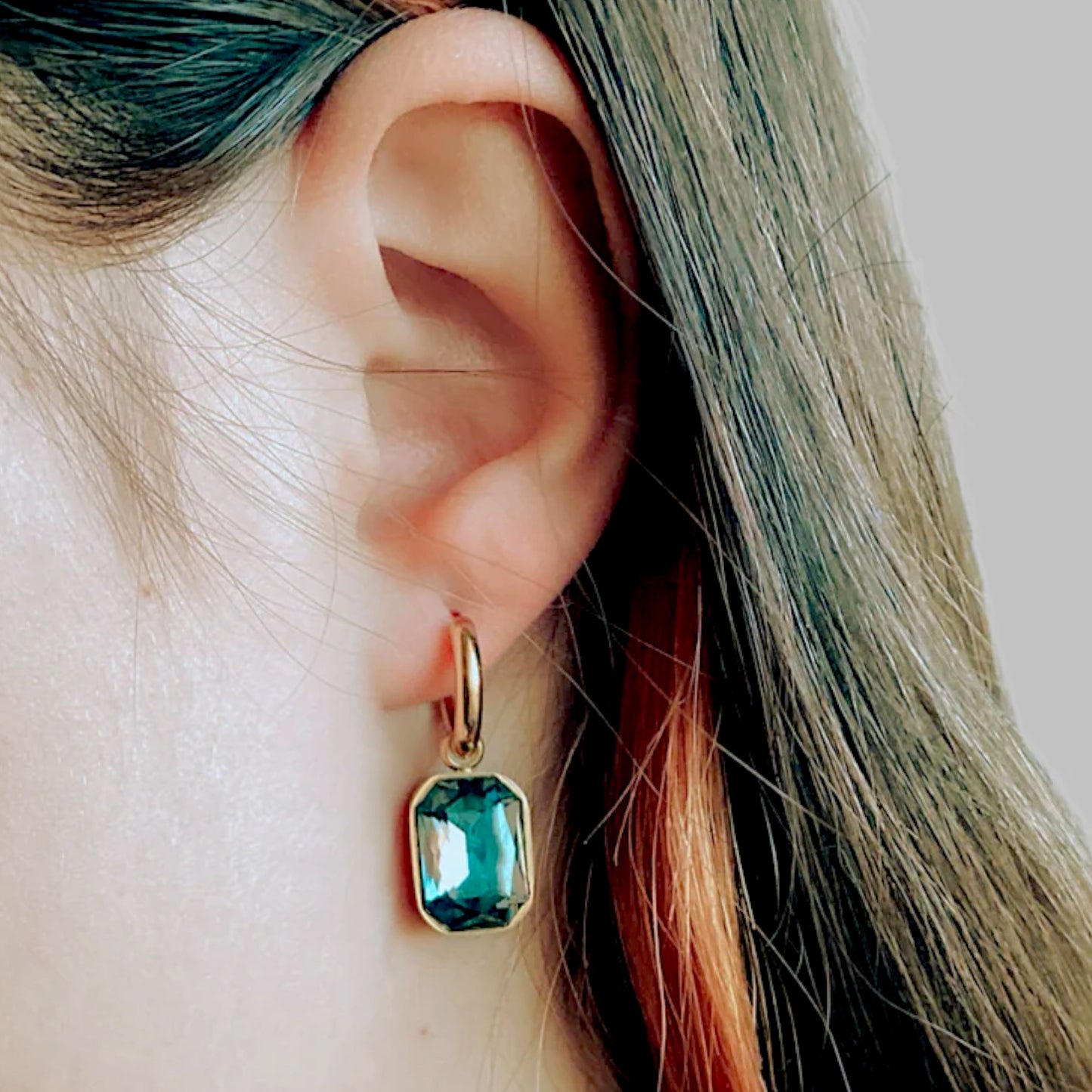 Emerald Hoop Drop Earrings