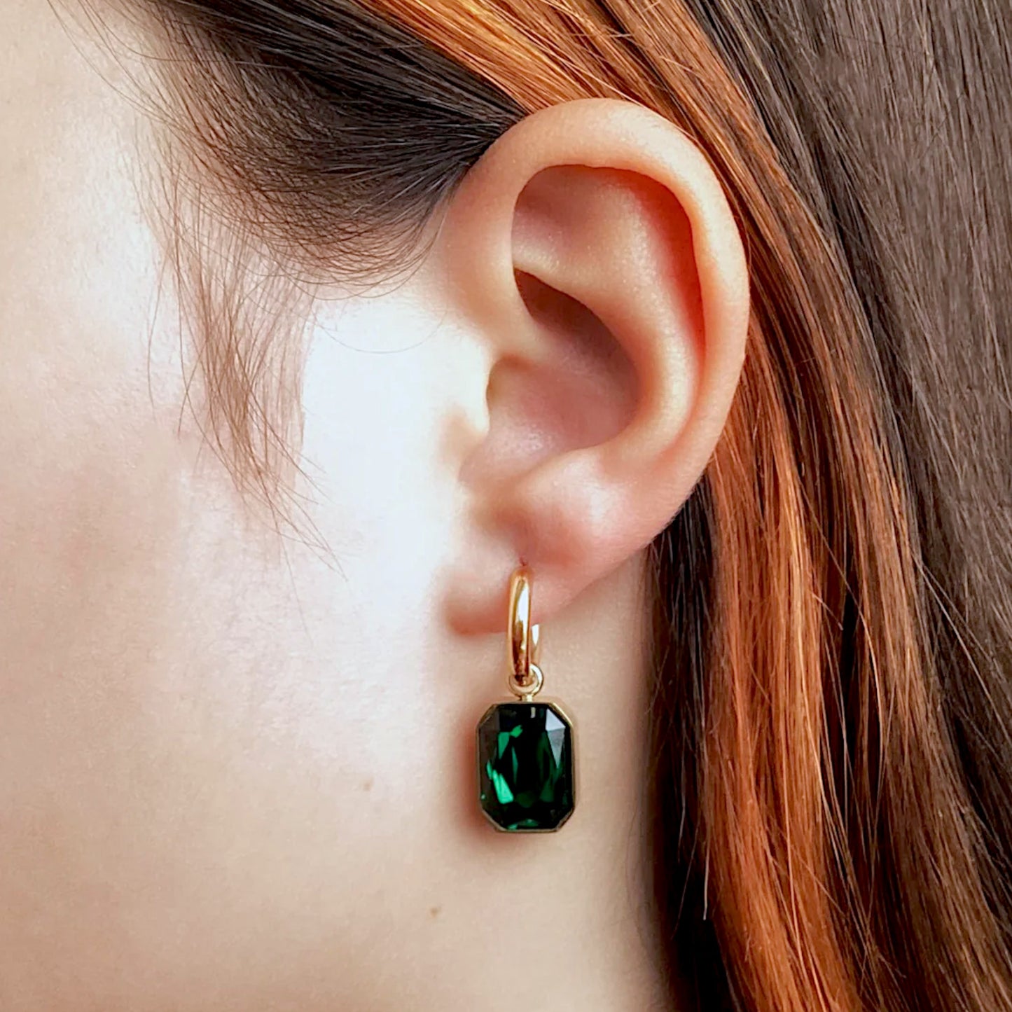 Emerald Hoop Drop Earrings