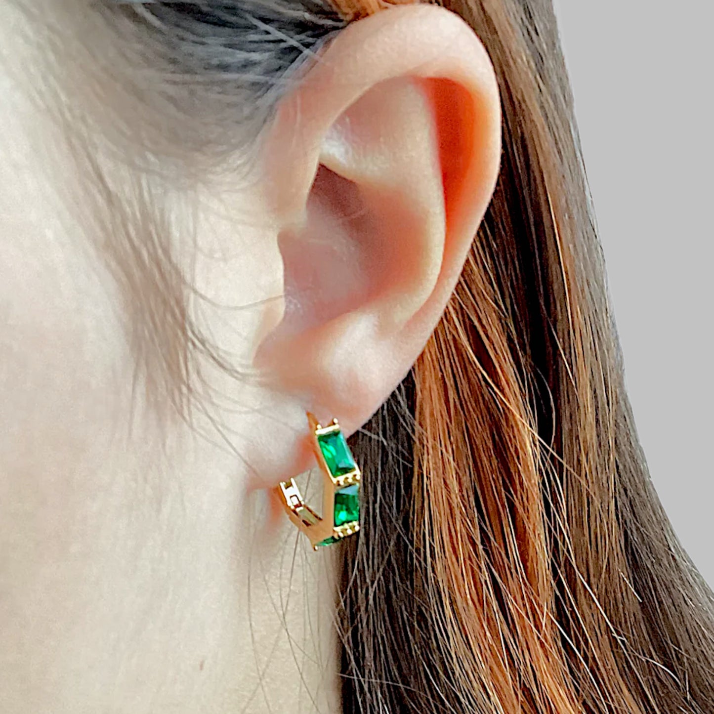 Gold Emerald Huggies