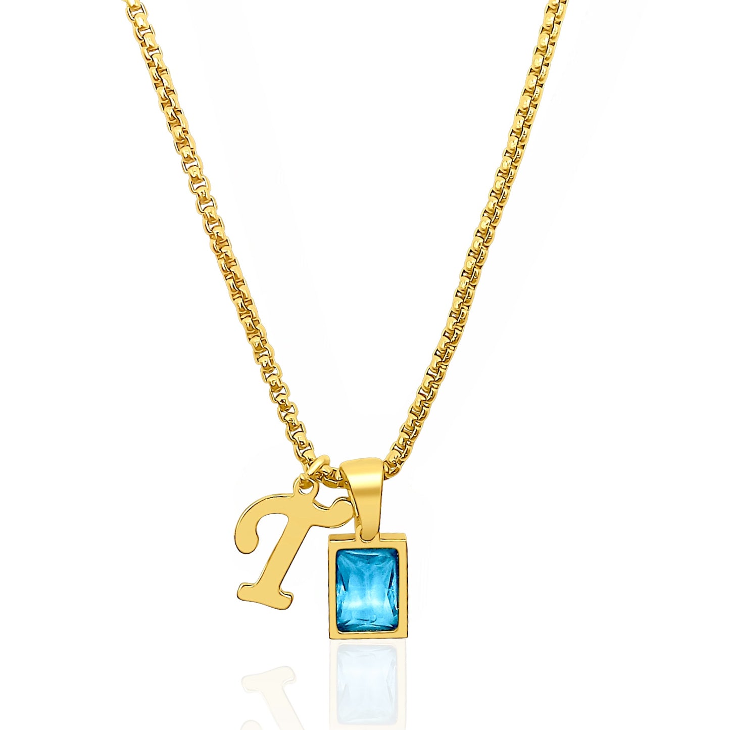 Blue Topaz Birthstone Initial Charm Necklace