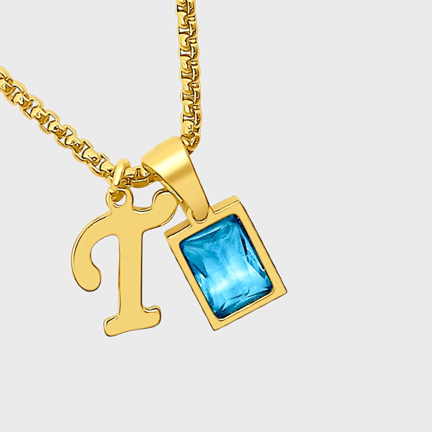 Blue Topaz Birthstone Initial Charm Necklace