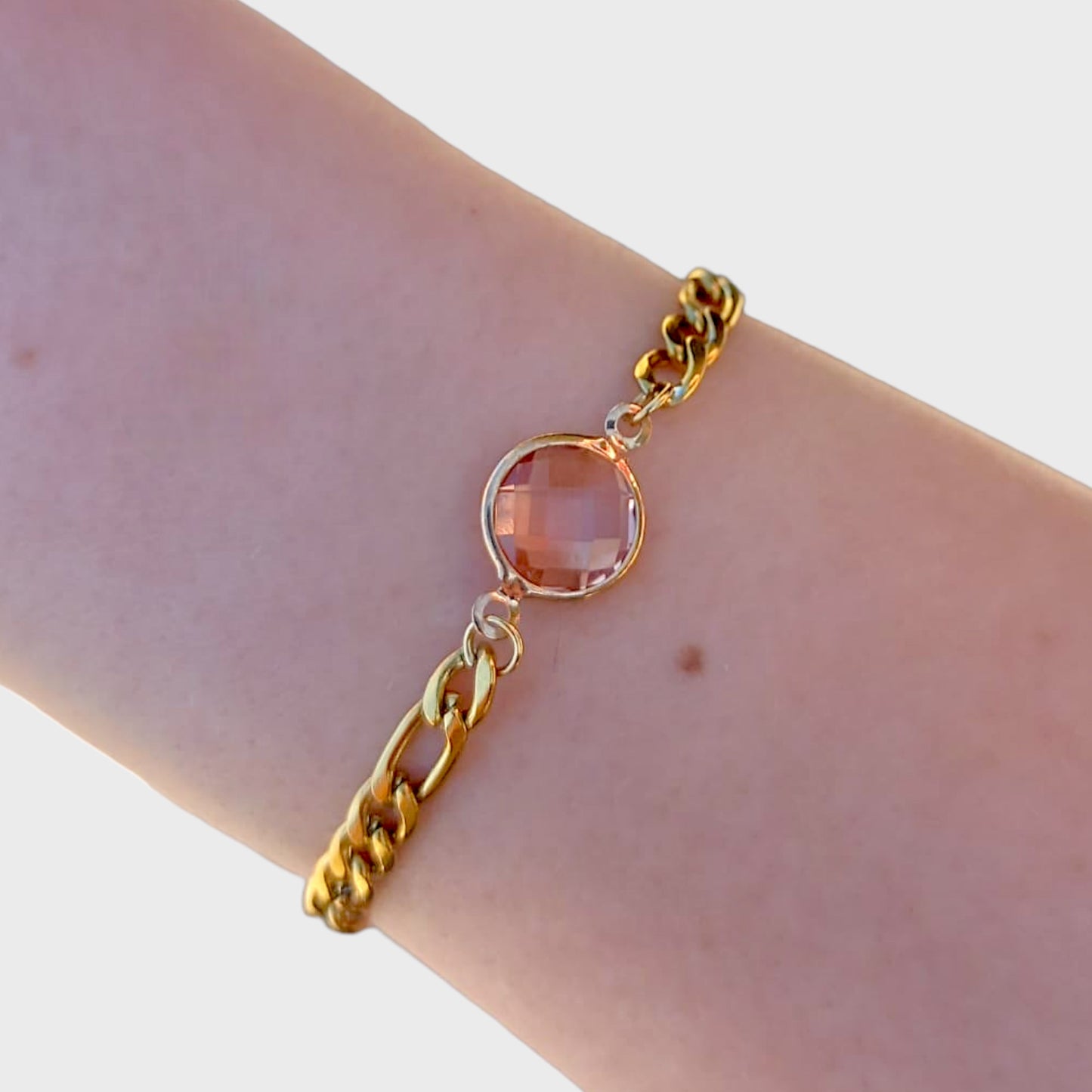 Rose Quartz Figaro Chain Bracelet