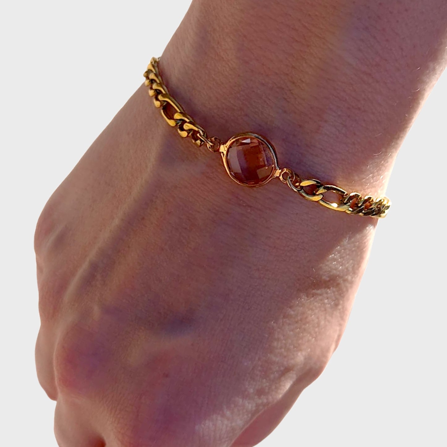 Rose Quartz Figaro Chain Bracelet